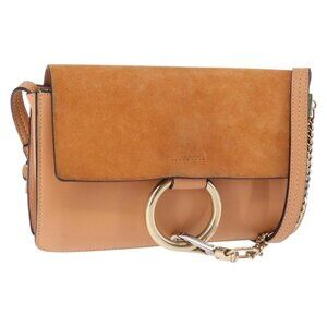 Authentic Chloe Chain Fay Shoulder Bag Leather Beige Gold